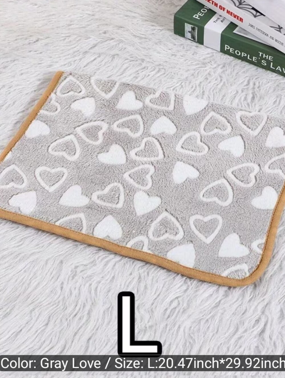 Gray Love Plush Pet Blanket Gray with White Heart Print, Size L